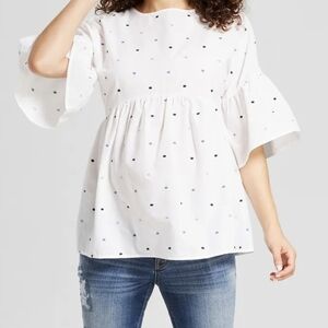 Isabel Maternity White Blouse with Black Dots L